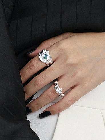 925 Sterling Silver Glass Stone Irregular Vintage Band Ring