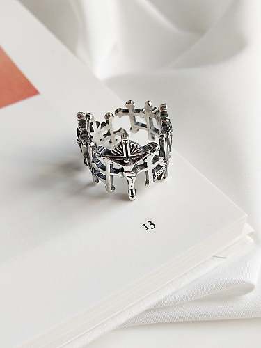925 Sterling Silver Vintage Love And Redemption Cross Free Size Band Ring