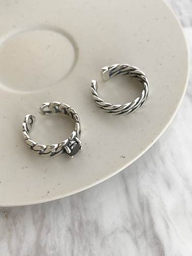 Anel de prata esterlina 925 zircônia cúbica preta quadrado vintage corrente tamanho livre anel