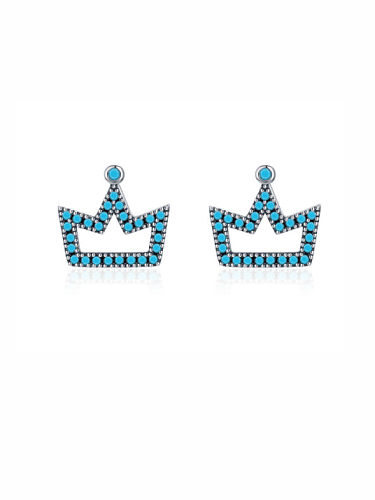 925 Sterling Silver Turquoise Crown Vintage Stud Earring
