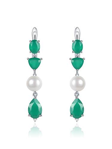 925 Sterling Silver Emerald Geometric Vintage Drop Earring