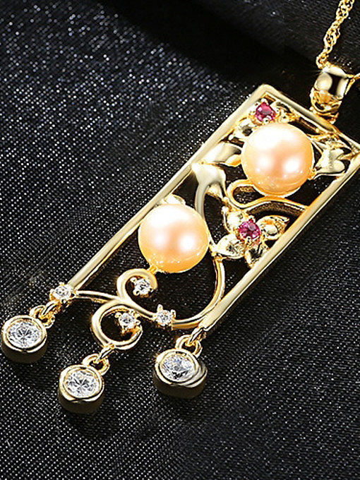 Sterling silver gold chinese style zircon natural pearl necklace