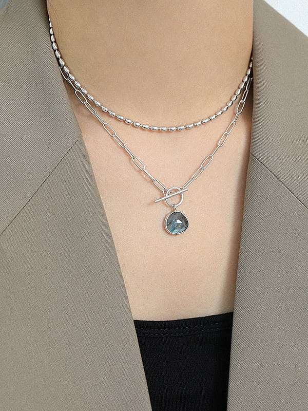 925 Sterling Silber Opal geometrische Vintage Halskette