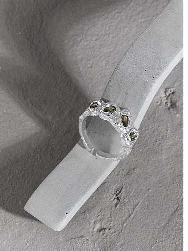 925 Sterling Silver Glass Stone Irregular Vintage Band Ring