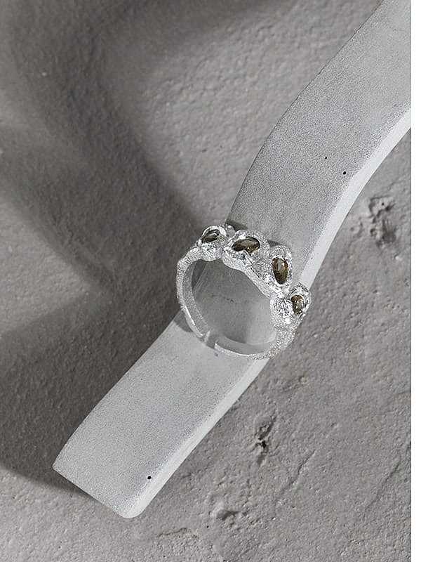 Anel de banda vintage irregular de pedra de vidro de prata esterlina 925