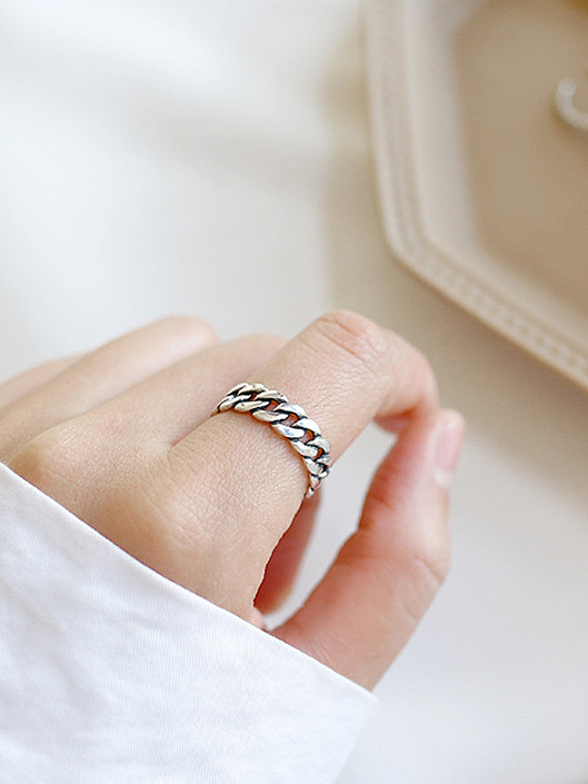 Sterling Silver retro chain free size ring