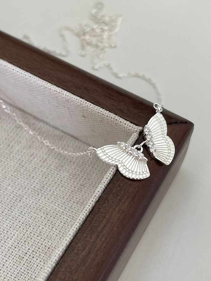 925 Sterling Silber Zirkonia Schmetterling Vintage Halskette