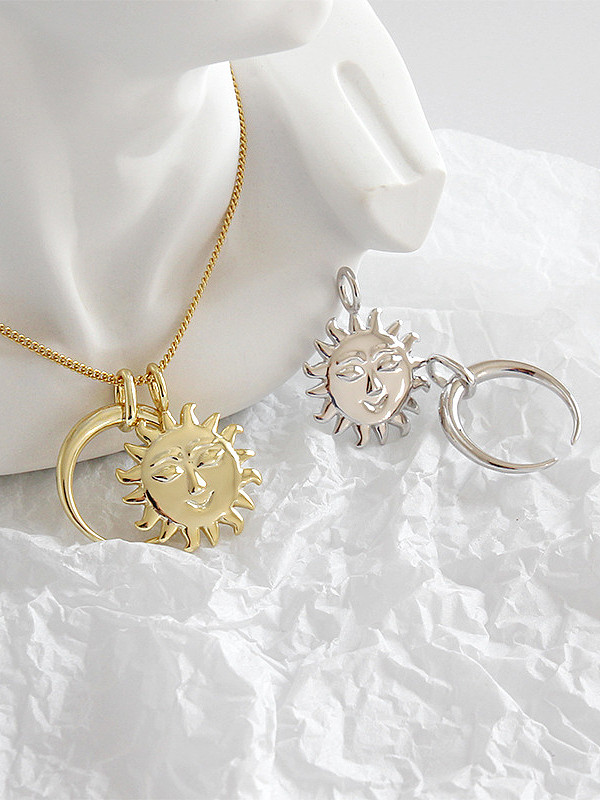 925 Sterling Silver With Platinum Plated Simplistic Sun&Moon Pendants
