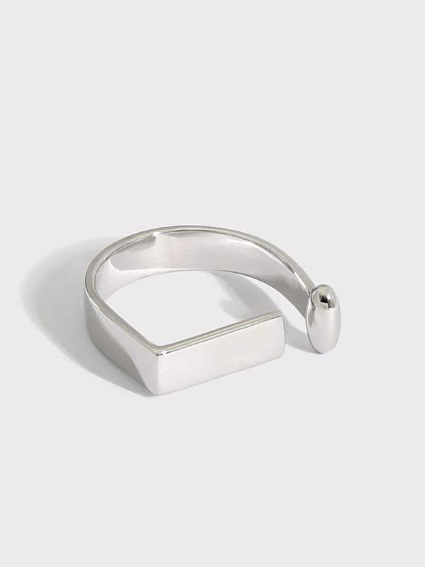 Anel de banda minimalista em prata esterlina 925 liso retângulo geométrico
