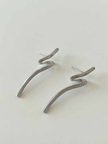 925 Sterling Silver Cubic Zirconia Irregular Vintage Stud Earring