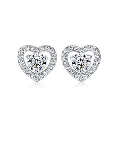 925 Sterling Silver Cubic Zirconia Minimalist Hollow Heart Stud Earring