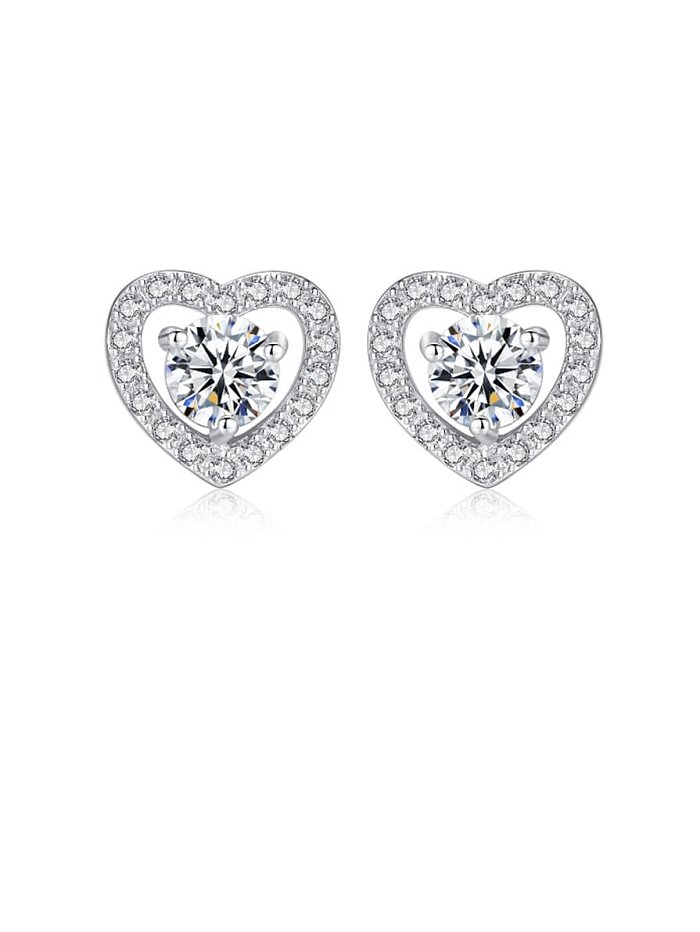 925 Sterling Silver Cubic Zirconia Minimalist Hollow Heart Stud Earring