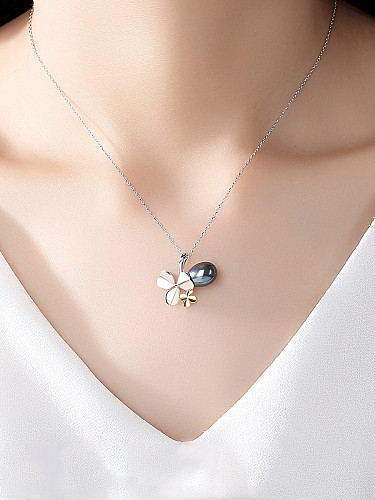 925 Sterling Silver With Platinum Plated Simplistic Four-leaf clover Necklaces