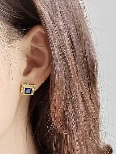 925 Sterling Silver Cubic Zirconia Square Minimalist Stud Earring