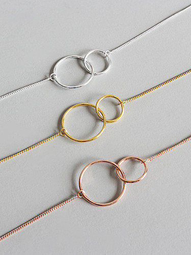 Collier double cercle brillant simple personnalité de la mode en argent sterling