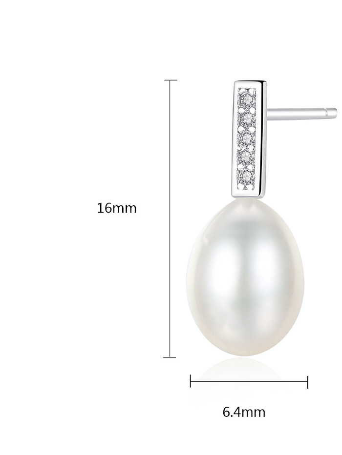 Pendiente de plata de ley con incrustaciones de circón 3A de 7-8 mm de perla natural