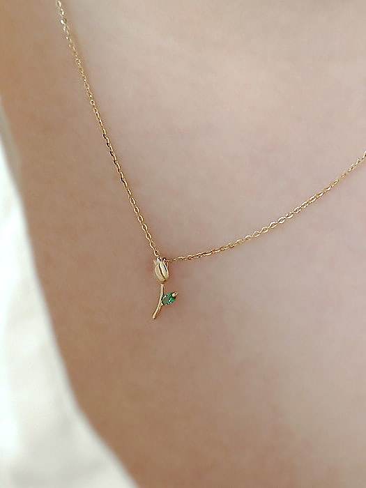 925 Sterling Silver Cubic Zirconia Green Flower Dainty Necklace
