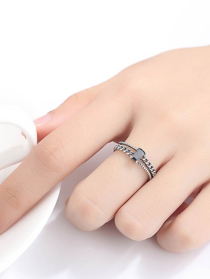 Bague superposable vintage en argent sterling 925 avec zircon cubique carré