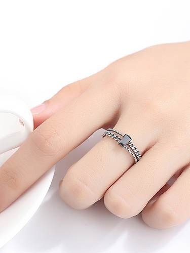 925 Sterling Silver Square Cubic Zirconia Vintage Stackable Ring