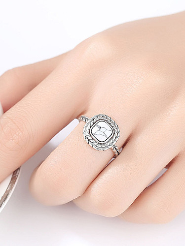 Thai silver retro square white turquoise free size ring