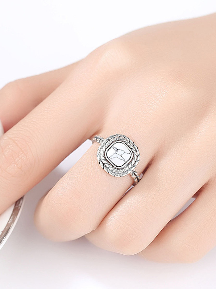 خاتم فضة تايلاندي ريترو مربع أبيض تركواز مقاس حر