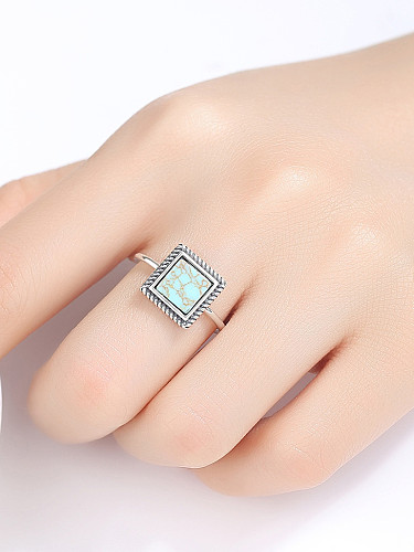 925 Sterling Silver With Platinum Plated Fashion Square Free Size Rings