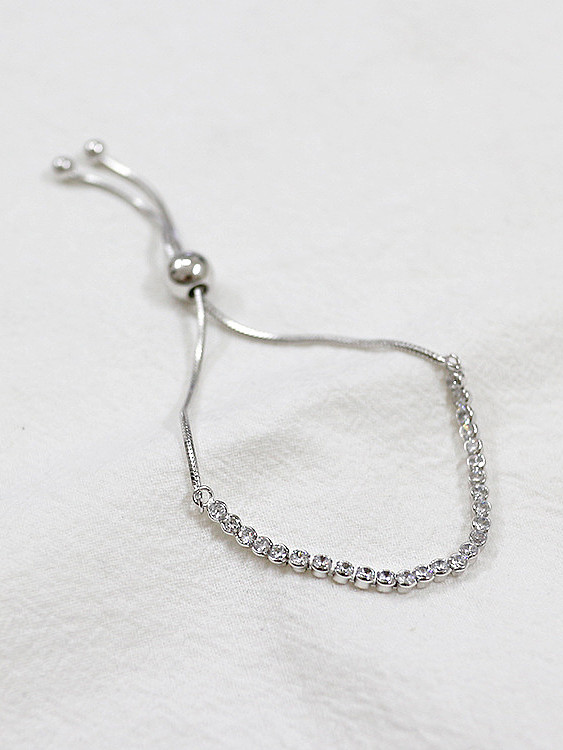 Fashion Cubic Zircon-studded Beads Silver Adjustable Bracelet