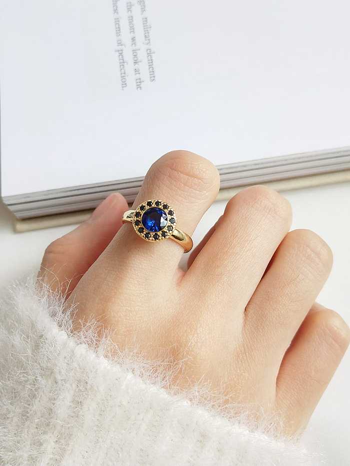 925 Sterling Silver Cubic Zirconia Blue Round Cute Midi Ring