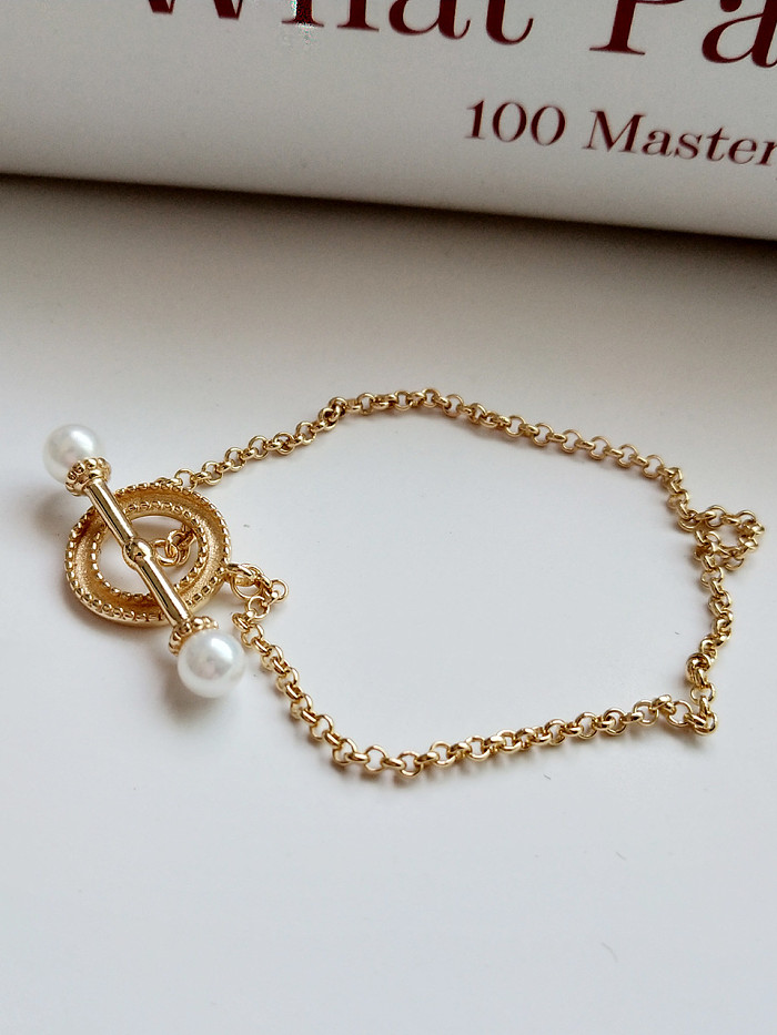 Pure silver synthetic Pearl 18K-Gold Bracelet