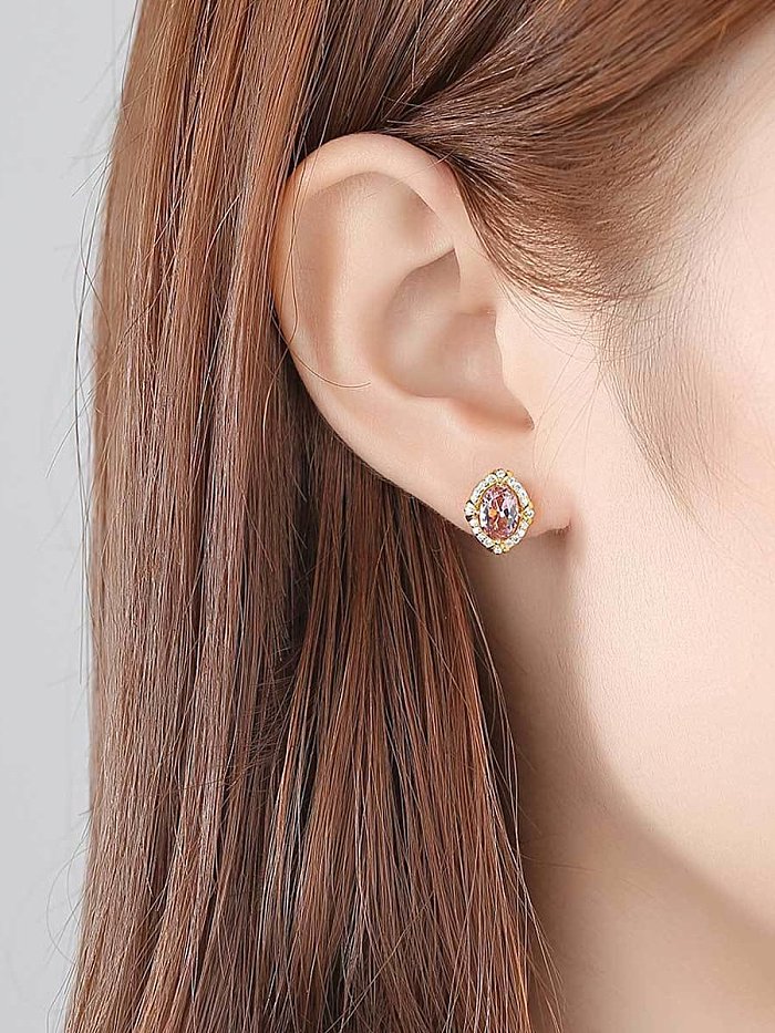 Boucles d'oreilles de luxe géométriques en argent sterling 925 avec oxyde de zirconium