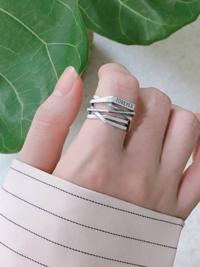 925 Sterling Silver With Antique Silver Plated Vintage Irregular Stacking Free Size Rings
