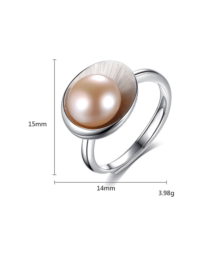 Sterling Silver 9-9.5mm natural pearl free size ring