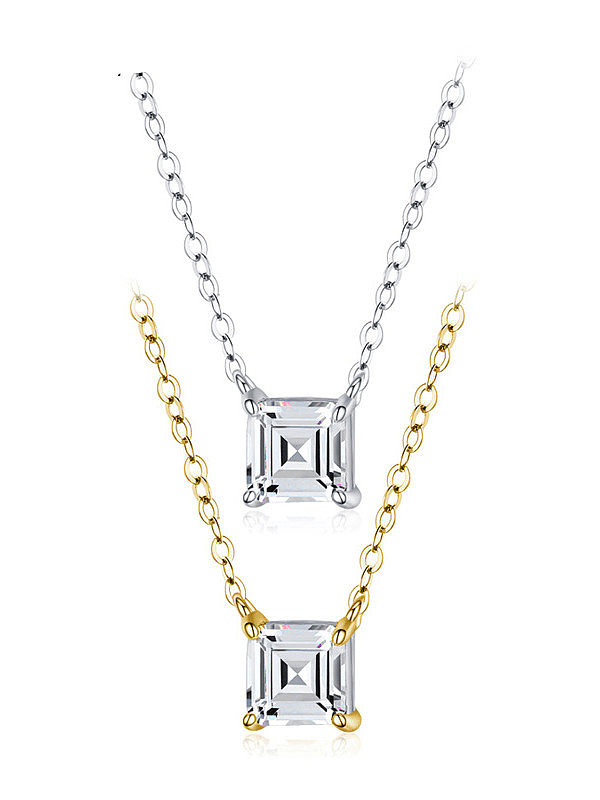 925 Sterling Silver Cubic Zirconia Minimalist Square Pendant Necklace