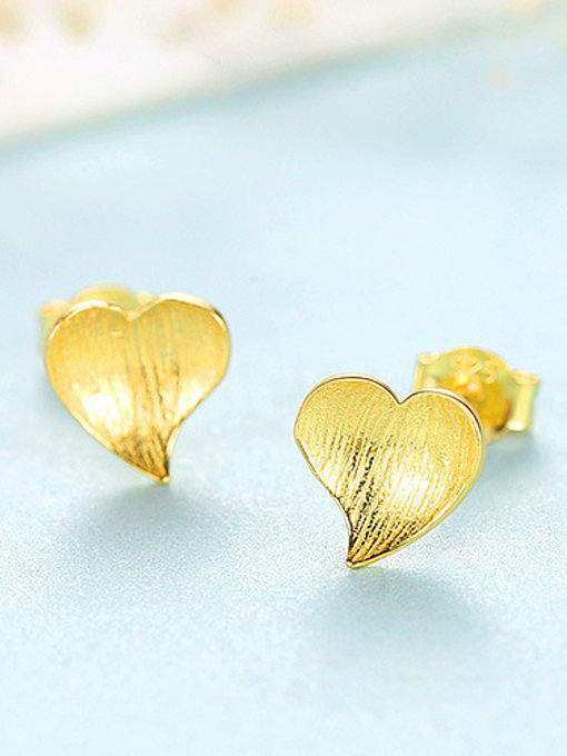 925 Sterling Silver With Glossy Simplistic Heart Stud Earrings