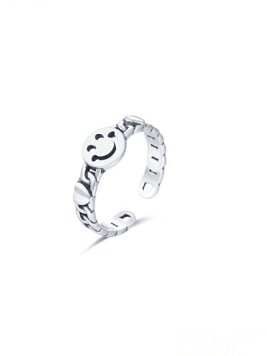 Anéis de prata esterlina 925 com folheado a prata antigo redondo rosto sorridente tamanho livre