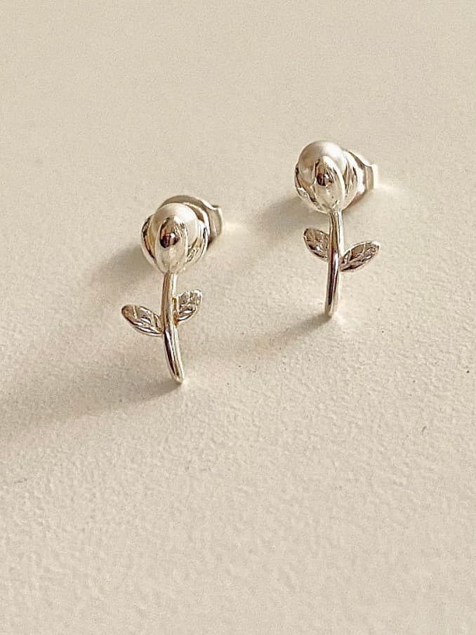925 Sterling Silver Imitation Pearl Flower Vintage Stud Earring