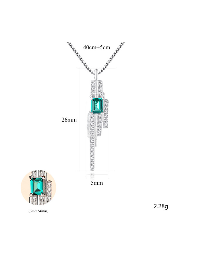 Sterling silver emerald inlaid zircon geometric necklace
