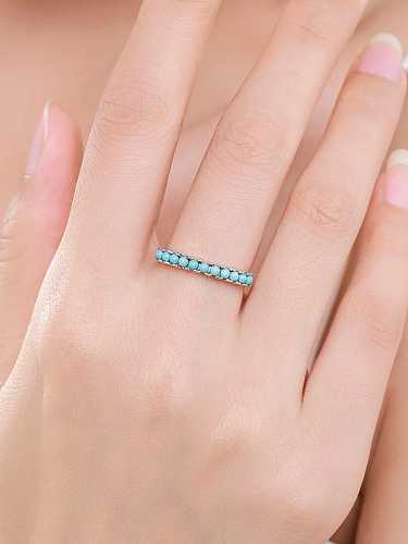 925 Sterling Silver Turquoise Geometric Vintage Band Ring
