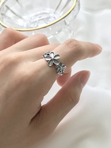 925 Sterling Silver Little Flower Retro Free Size Ring