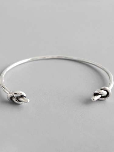 S925 Sterling Silver Personalized Vintage Double Knot one Heart Knot Minimalist Cuff Bangle