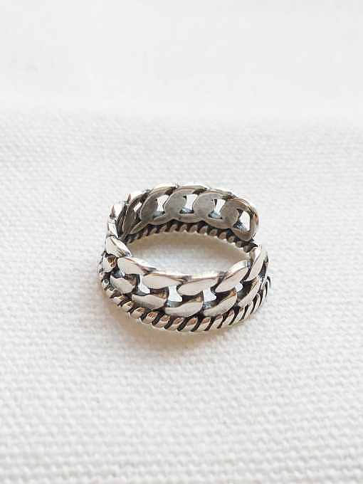 925 Sterling Silver Vintage Twist Chain Free Size Band Ring