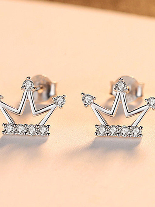 925 Sterling Silver With Cute Crown Stud Earrings