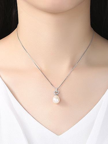 Pure silver 10-11mm natural pearl necklace