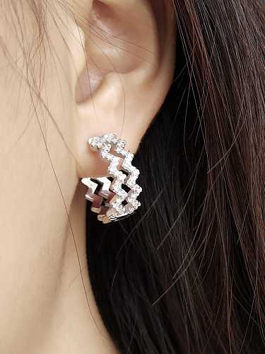 925 Sterling Silver Cubic Zirconia White Round Minimalist Hoop Earring
