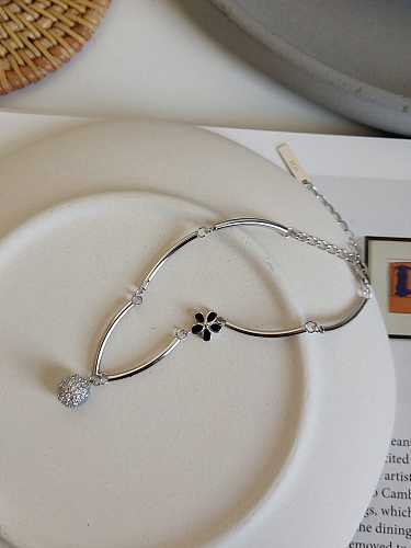925 Sterling Silver Cubic Zirconia White Ball Dainty Charm Bracelet