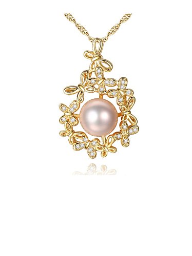 925 Sterling Silver Freshwater Pearl Zircon flower pendant Necklace