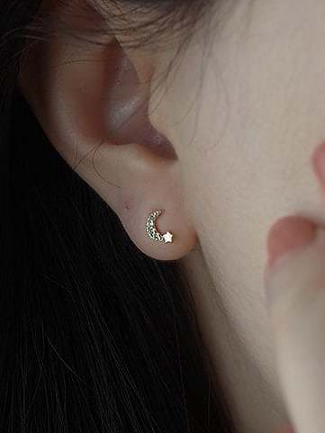 925 Sterling Silver Cubic Zirconia Moon Minimalist Stud Earring