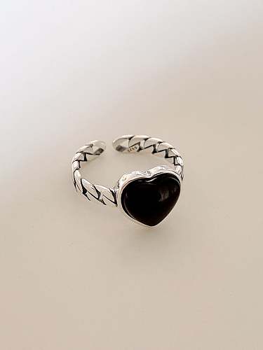 925 Sterling Silver Carnelian Heart Vintage Band Ring
