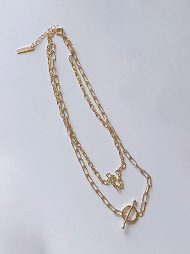 Plata de ley 925 con collares de múltiples hebras redondos simplistas chapados en oro