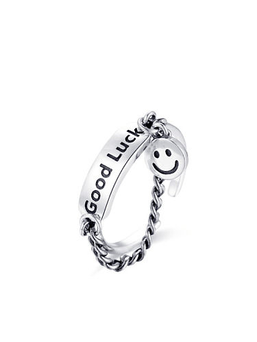 925 Sterling Silver With Antique Silver Plated Simplistic Geometric Alphabet Smiley fFree Size Rings